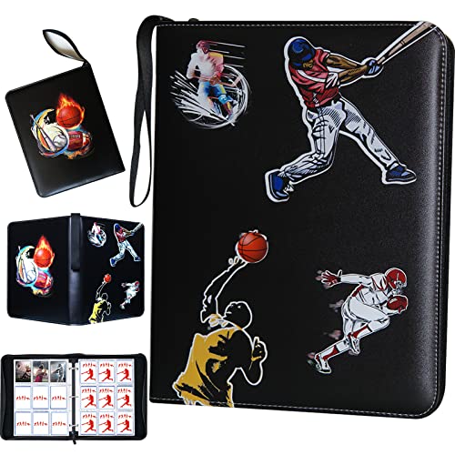 Sports Card Binder, Trading Card Binder 9 Pocket with 50 Sleeves Fits 900 Sport Cards, Sports Card Holder Binder with Zipper, Football Baseball Basketball Hockey Card Collection Storage Album