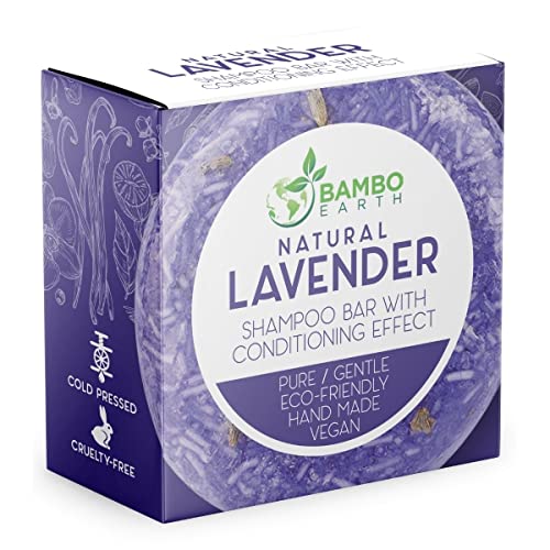 BAMBOEARTH Solid Shampoo Bar And Conditioner Effect Hair Soap  100% Organic Shampoo Bars For Hair With All Natural Plant Based Essential Oils And Zero Waste Biodegradable Packaging (Lavender)