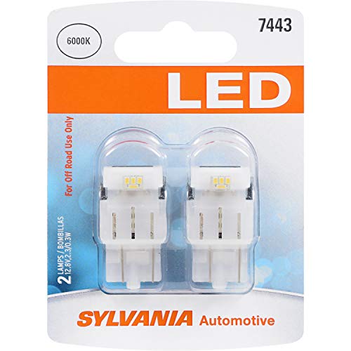 SYLVANIA - 7443 T20 LED White Mini Bulb - Bright LED Bulb, Ideal for Daytime Running Lights (DRL) and Back-Up/Reverse Lights (Contains 2 Bulbs)