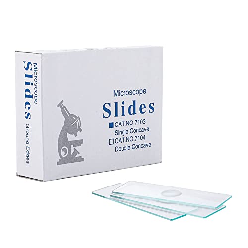Microscope Slides Concave, Single concave 50pcs Glass Slide with Single Depression for Wet Specimen, Lab Sample Observe, Gift for Kids