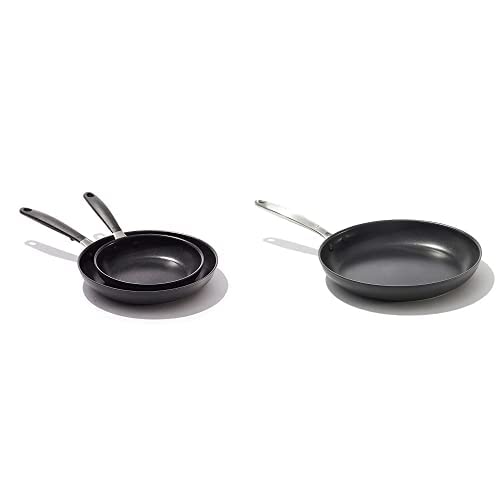 OXO Black Good Grips Non-Stick Frying Pan Set, 8" and 10" & Non-Stick Pro Dishwasher safe 12" Open Frypan