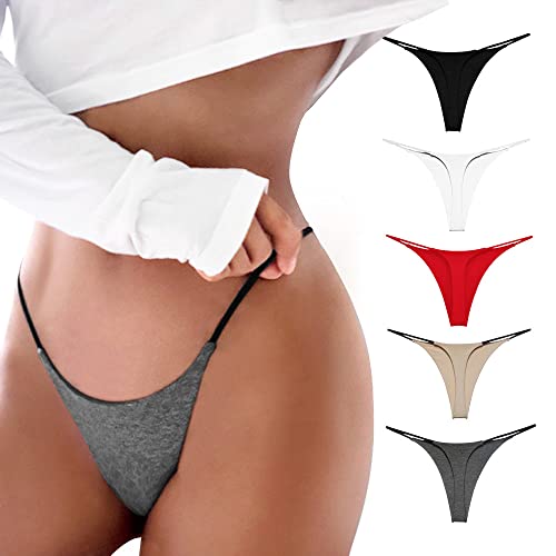 chahoo Sexy Underwear for Women Thong Low Rise G-String Panties 5-Pack Low Waist T Back String Underpants Gift for Women