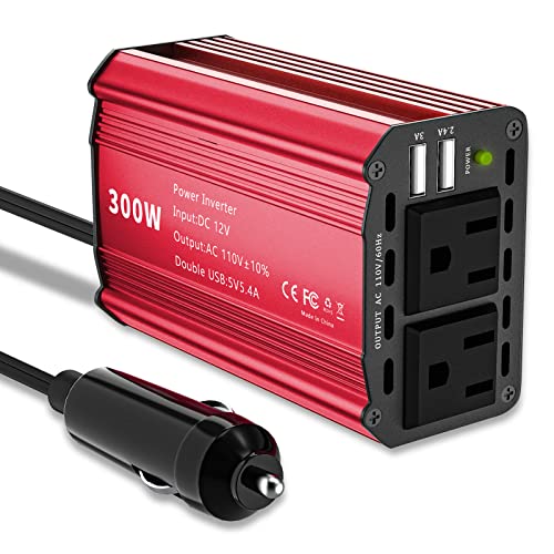 HOMELYLIFE 300W Car Power Inverter DC12V to 110V AC Outlet Car Converter with 5.4A Dual USB Portable Car Adapter for Plug Outlet