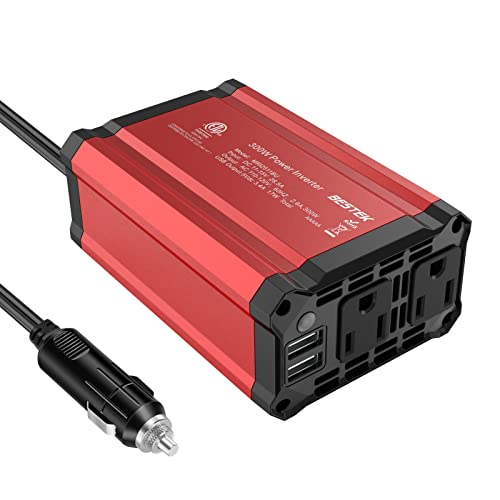 BESTEK 300W Car Power Inverter, DC 12V to 110V Car Inverter with 2 AC Outlets and 3.4A Dual USB Ports, Car Plug Adapter Outlet Converter