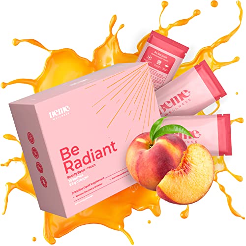 BeRadiant Hydrolyzed Liquid Collagen Shot | Joint, Skin, Nail, & Hair Support in Convenient Sachet | 2500mg Hydrolyzed Fish Collagen Peptides + CoQ10 + Vitamin C | 30 Day Supply