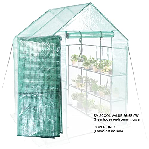 SV SCOOL VALUE Greenhouse PE Cover, 565676 Inches Waterproof Replacement Cover with Windows for Walkin Greenhouse for Outdoors - Green Cover Only