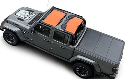 Shadeidea Sun Shade for Jeep Gladiator, JT 4 Door Top Sunshade, Front & Rear (2-Pieces) - Orange Mesh Screen Wrangler Cover, UV Blocker with GrabBag Pouch ( 2018 - Current ) - 10 Years Lasting