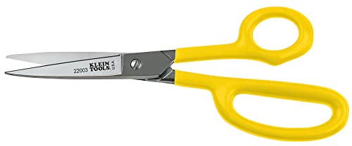 Klein Tools 22003 Scissors, High-Leverage Utility Shear Cuts Anything from Rubber to Metal, with Extended Handle, Serrated Blade, 8-Inch