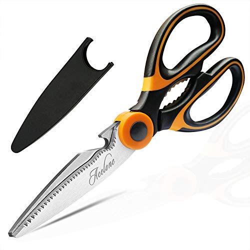 Kitchen Shears, Acelone Premium Heavy Duty Shears Ultra Sharp Stainless Steel Multi-function Kitchen Scissors for Chicken/Poultry/Fish/Meat/Vegetables/Herbs/BBQ (Orange black)