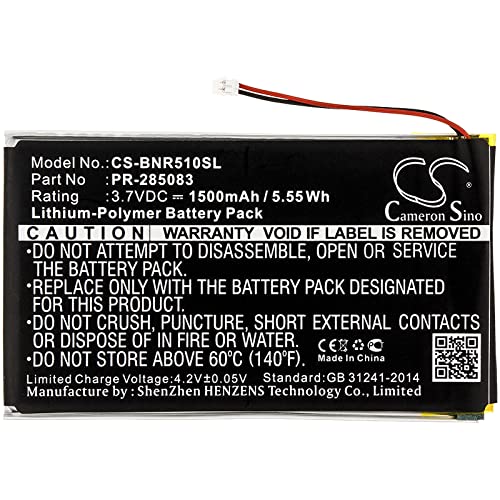 Battery Replacement for E-Book, E-Reader Barnes & Noble BNRV510 Nook Glowlight + Plus 2015 PR-285083 1500mAh / 5.55Wh 3.7v Lithium-Polymer Black LIONX