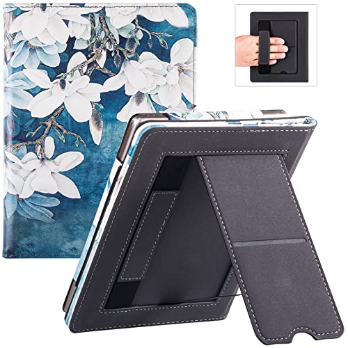 BOZHUORUI Stand Case for 6" Nook GlowLight Plus (2015 Release, Model BNRV510) - PU Leather Protective Sleeve Cover with Card Slot and Hand Strap, Not Fit 7.8 Inch 2019 Version (Magnolia)
