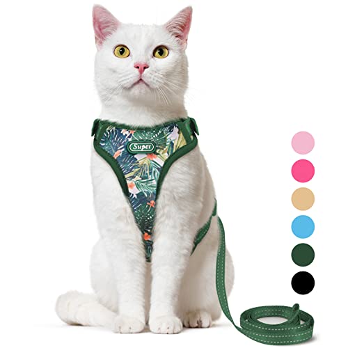 Supet Cat Harness and Leash Escape Proof for Walking, Adjustable Cat Vest Harness and Leash Set for Large and Small Kittens Dogs