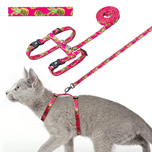 azuza Cat Harness and Leash for Walking, Escape Proof Cute Pineapples in Bright Color, Soft Adjustable Harness for Cats