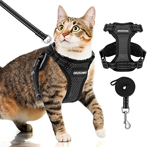 ORZECHKO Cat Harness and Leash Set- Escape Proof Reflective Cat Vest Harness for Walking Training Travel Hiking Outdoor - Adjustable Soft Mesh Breathable Pet Harness Comfort fit Cats, S