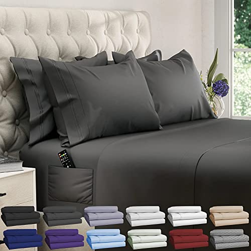DREAMCARE King Size Sheets - 6 PCS Set - up to 15 inches - 2500 Supreme Collection - Superior Softness - Hotel Luxury Sheets & Pillowcases Set - Wrinkle and Fade Resistant (King, Gray)