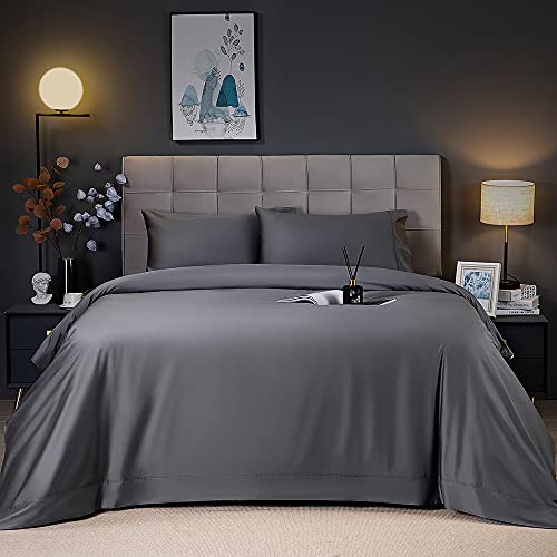 Shilucheng Cooling Breathable Bamboo_ Bed Sheets Set - King Size,1800 Thread Count Super Silky Soft with 16 Inch Deep Pocket, Machine Washable, 4 Piece (King,Dark Grey)