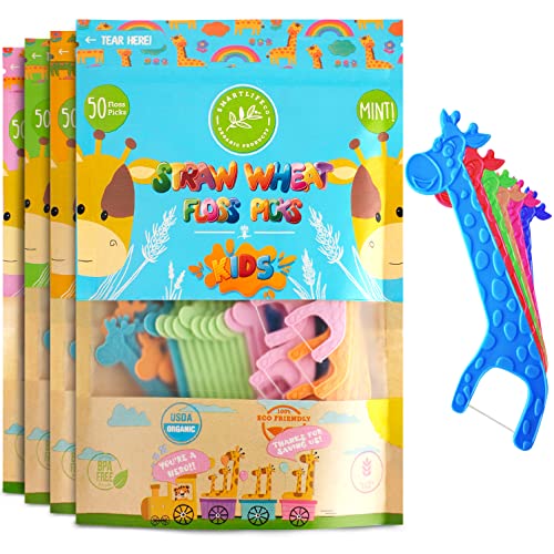 Biodegradable Kids Flossers - Fluoride & Plastic Free | Eco Friendly Dental Floss Picks for Childrens Teeth | Natural Fun Animal Flossing Sticks for Toddlers | Organic & Compostable (200 Pack, Mint)