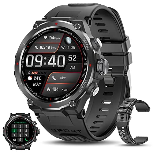 Military Smart Watch for Men (Answer/Dial Calls), 2023 Newest Bluetooth Tactical SmartWatch for Android and iPhone, 5ATM Waterproof Outdoor Fitness Tracker with Heart Rate/SpO2/Sleep/AI Voice, Black