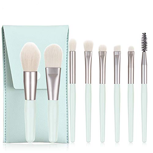 TOHERVIE Makeup Brushes Set with Bag, 8pcs Travel Makeup Brush Kit, Mini Cosmetic Brushes for Face Foundation Blush Eye Shadow, Wooden Handle Synthetic Bristle (Light Green)