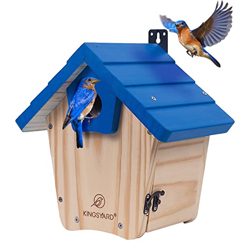 Kingsyard Wooden Bluebird House, Bird House with Predator Guard, Nesting Box Birdhouse for Outside Wild Bird Watching, Royal Blue