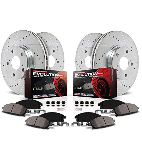 Power Stop K8166 Front and Rear Z23 Carbon Fiber Brake Pads with Drilled & Slotted Brake Rotors Kit