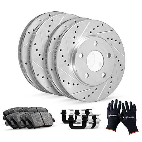 R1 Concepts Front Rear Brakes and Rotors Kit |Front Rear Brake Pads| Brake Rotors and Pads| Ceramic Brake Pads and Rotors |Hardware Kit|fits 2013-2017 Honda Accord (EX/EX-L/Touring)