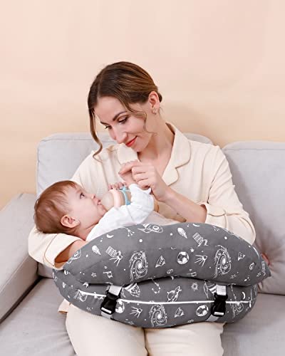 Insugar Nursing Pillow for Breastfeeding Bottle Feeding, Shredded Memory Foam Breastfeeding Pillows for Mom, Plus Size, Super Support with Fence Protection, Adjustable Waist Strap, Removable Cover