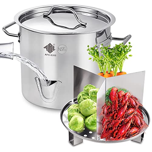 ARC 32QT Stainless Steel Vegetable Steamer, Tamale Steamer Pot, Seafood Boil Pot with Divider and Steamer Rack, 8 Gallon