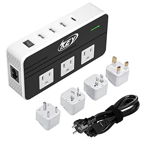 Key Power 230-Watt Step Down 220V to 110V Voltage Converter & International Travel Adapter/Power Converter with USB-C Port 18W - [Use for USA Appliance Overseas in Europe, AU, UK, Ireland, etc.]