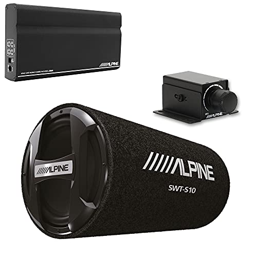 Alpine KTA-200M Mono Power Pack Amp SWT-S10 10" Loaded Tube Subwoofer and Bass Knob