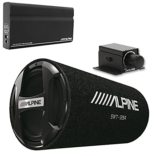 Alpine KTA-200M Mono Power Pack Amp SWT-12S4 12" Loaded Tube Subwoofer and Bass Knob