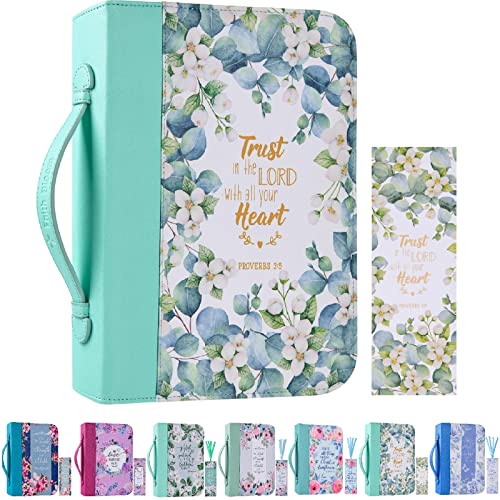 Bible Cover Case for Women with a Matched Bookmark Floral PU Leather Bible Cover Bag with Pockets and Zipper for Standard and Large Size Study Bible 10.8"x7.8"x2"