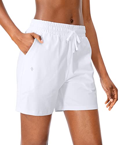 SANTINY Women's Cotton Shorts 5'' Lounge Yoga Shorts Jersey Sweat Bermuda Shorts for Women Walking Athletic with Pockets (White_XXL)