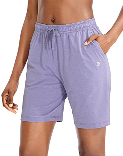 Women's Bermuda Shorts Jersey Shorts with Deep Pockets 7" Long Shorts for Women Lounge Walking Athletic (Purple, Large)