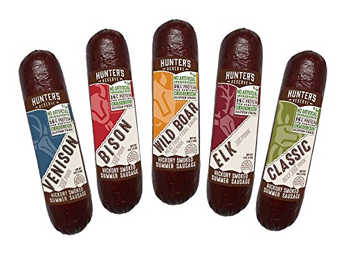 Hunters Reserve, Taste of The Wild Summer Sausages, Hickory Smoked, 5 Wild Game Flavors - Variety Gift Pack