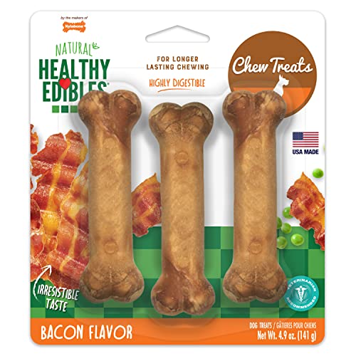 Nylabone Healthy Edibles All-Natural Long Lasting Bacon Flavor Chew Treats 3 count Bacon Small/Regular