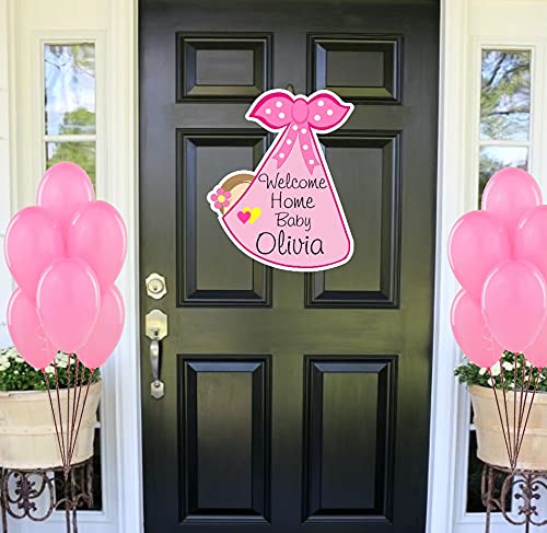 Welcome Home It's a Girl Sign, Newborn Oh Baby Door Decoration Wreath, Personalized Stork Bundle Announcement Hanger, Shower Party Greeting, Hospital New Birth Arrival Banner, Custom Name Gift, Pink