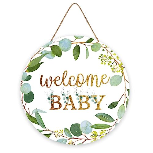 ZDALEXF Front Door Welcome Baby Sign Round Rustic Wood Sign Hanging For Farmhouse Porch Outdoor Home Christmas Baby Shower Front Door Sign Decor 12x12 Inches