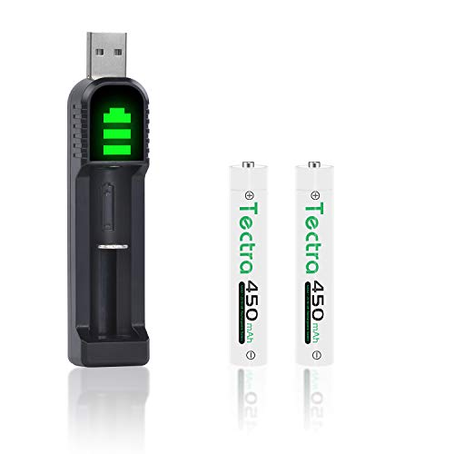 Tectra 2X AAAA Batteries, Rechargeable Ni-MH AAAA Batteries + LED USB Charger for Surface Pen, Active Stylus, LED Candle, Flashlight, Portable CD, MP3 Players, Digital Camera and More