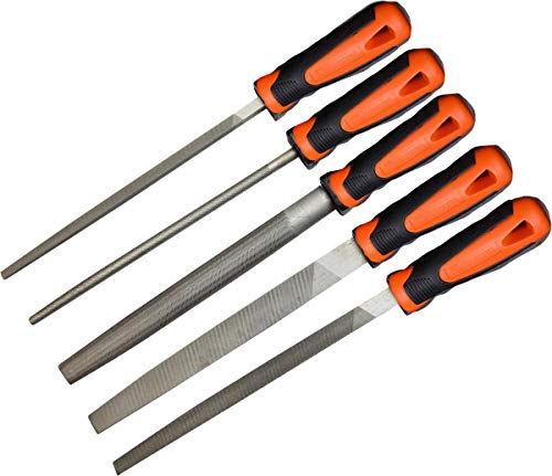 Edward Tools Harden Pro 8 File Set - 5 Piece Set Includes Wood File, Round Second Cut File, Half Round Second Cut File, Triangular Second Cut File, Flat Smooth File - T12 Steel