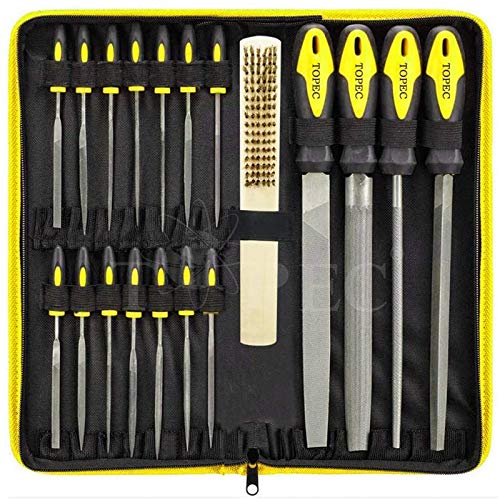 Topec 18Pcs File Set, Round and Flat File Kits are Made of High Carbon-Steel, Ideal Wooden Hand Tool for Woodwork, Metal, Model & Hobby Applications