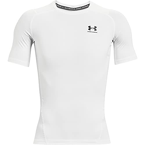Under Armour mens Armour HeatGear Compression Short-Sleeve T-Shirt , White (100)/Black , Large