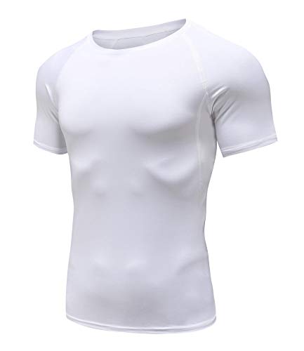 Holure Men's Workout Fitted Athletic Shirt Compression Short Sleeve Shirts White L