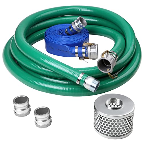 Discharge Hose Pump Kit Includes 2" x 50' Blue PVCBackwash Hose & 2"20' Green PVC Suction Hose ,With aluminum cam lock fitting, round hole suction cup filter and groove adapter
