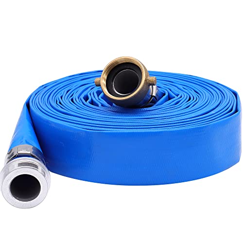 2" x 100PVC Lay Flat Water Pump Discharge Hose With Aluminum Pin Lug Fittings, Heavy Duty Reinforced Pool Backwash Hose Assembly