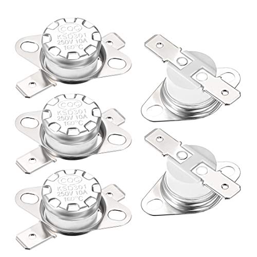 uxcell KSD301 Thermostat 160C/320F 10A Normal Closed N.C Adjust Snap Disc Temperature Switch for Microwave,Oven,Coffee Maker 5pcs