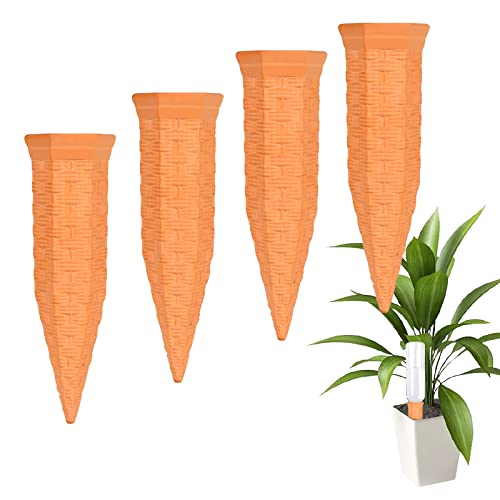 Baxrou Plant Self Watering Stakes 4 Pack Terracotta Watering Spikes for Indoor and Outdoor Plants,Wine Bottle Plant Watering Devices, Automatic Plant Waterers for Vacation
