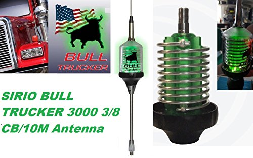Sirio Bull Trucker 3000 3/8 3500W CB & 10M Mobile Antenna with Shaft - Green LED!