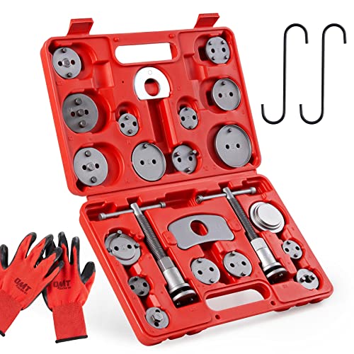 OMT 24pcs Brake Caliper Tool, Heavy Duty Brake Caliper Compression Tool Caliper Piston Tool for Brake Pad Replacement Reset, with Thrust Bolt Assemblies Retaining Plates 18 Disc Adapters