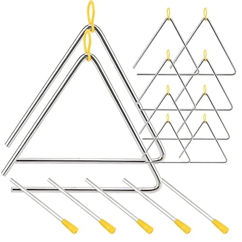HEIHAK 10 Pack Steel Musical TriangleSet, 5 Sizes Hand PercussionTriangle with Striker, Music PercussionTriangleInstrumentfor Adults Practice Rhyme Classroom Church Farmhouse, 4"5"6"7"8"